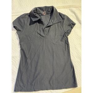 Calla Black Ribbed Collared Short Sleeve Top – Size S